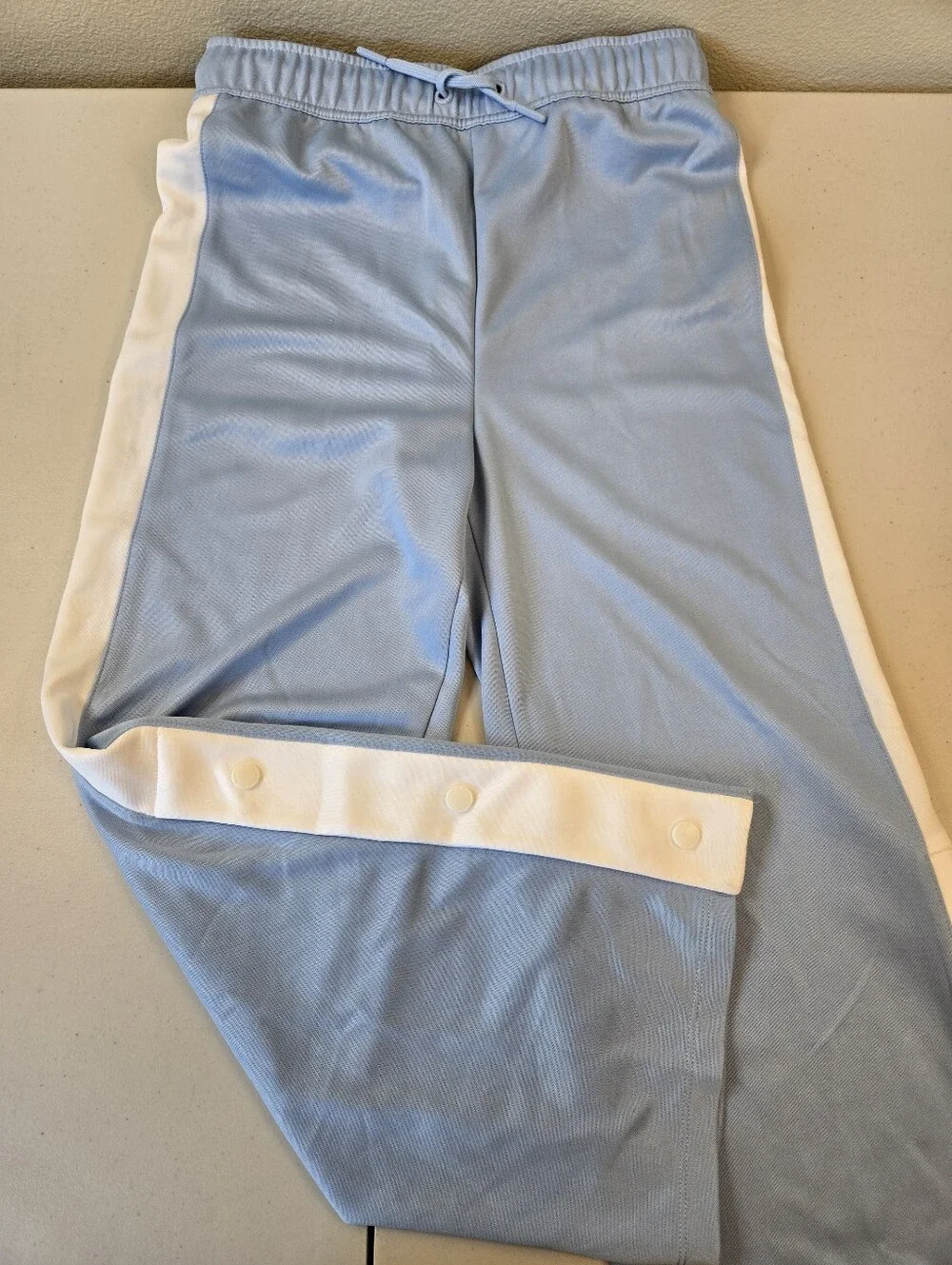 NWT Converse Girl's Light Blue Snap Leg Track Pants White Side Stripe Size Large